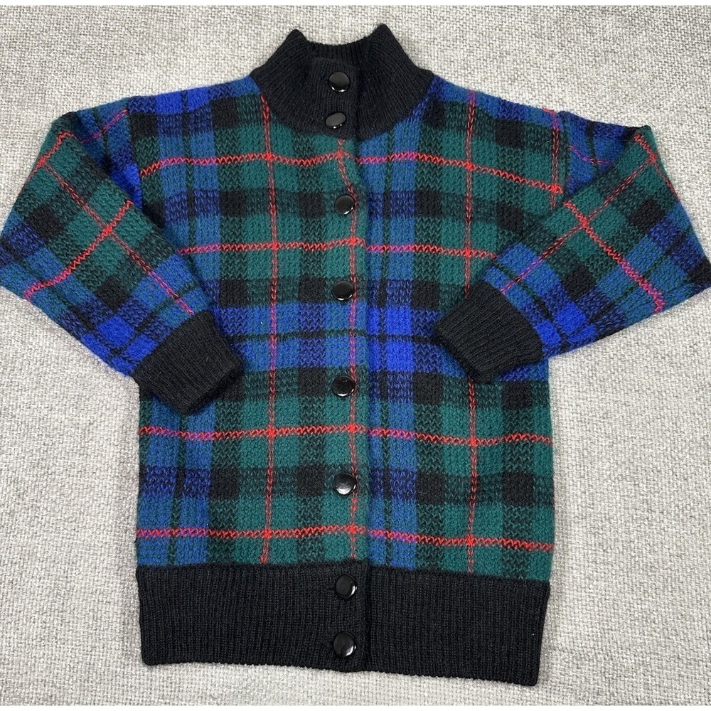 Vtg IB‎ Diffusion Sweater Womens XS Plaid Wool Mohair Blend Cardigan 80s 90s